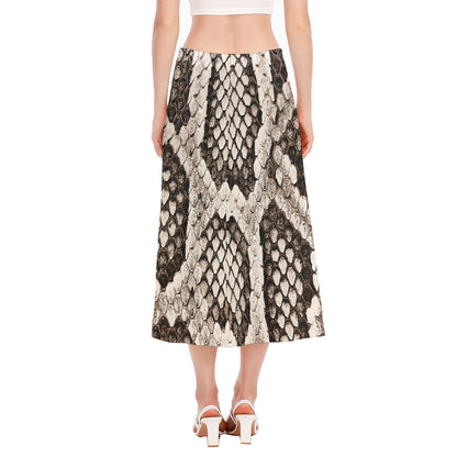 Beige Snakeskin Print Side Slit Midi Skirt