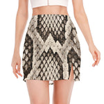 Beige Snakeskin Print Side Slit Mini Skirt
