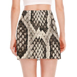 Beige Snakeskin Print Side Slit Mini Skirt