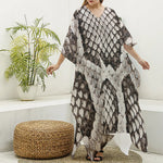 Beige Snakeskin Print Silk V-Neck Kaftan Dress