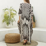 Beige Snakeskin Print Silk V-Neck Kaftan Dress