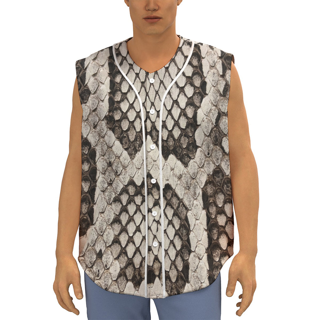 Beige Snakeskin Print Sleeveless Baseball Jersey