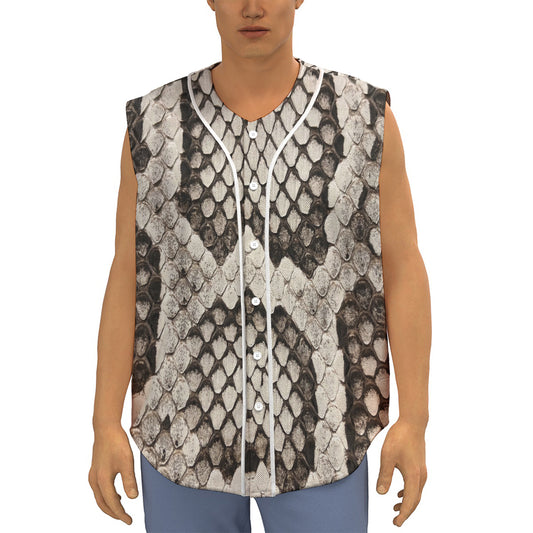Beige Snakeskin Print Sleeveless Baseball Jersey