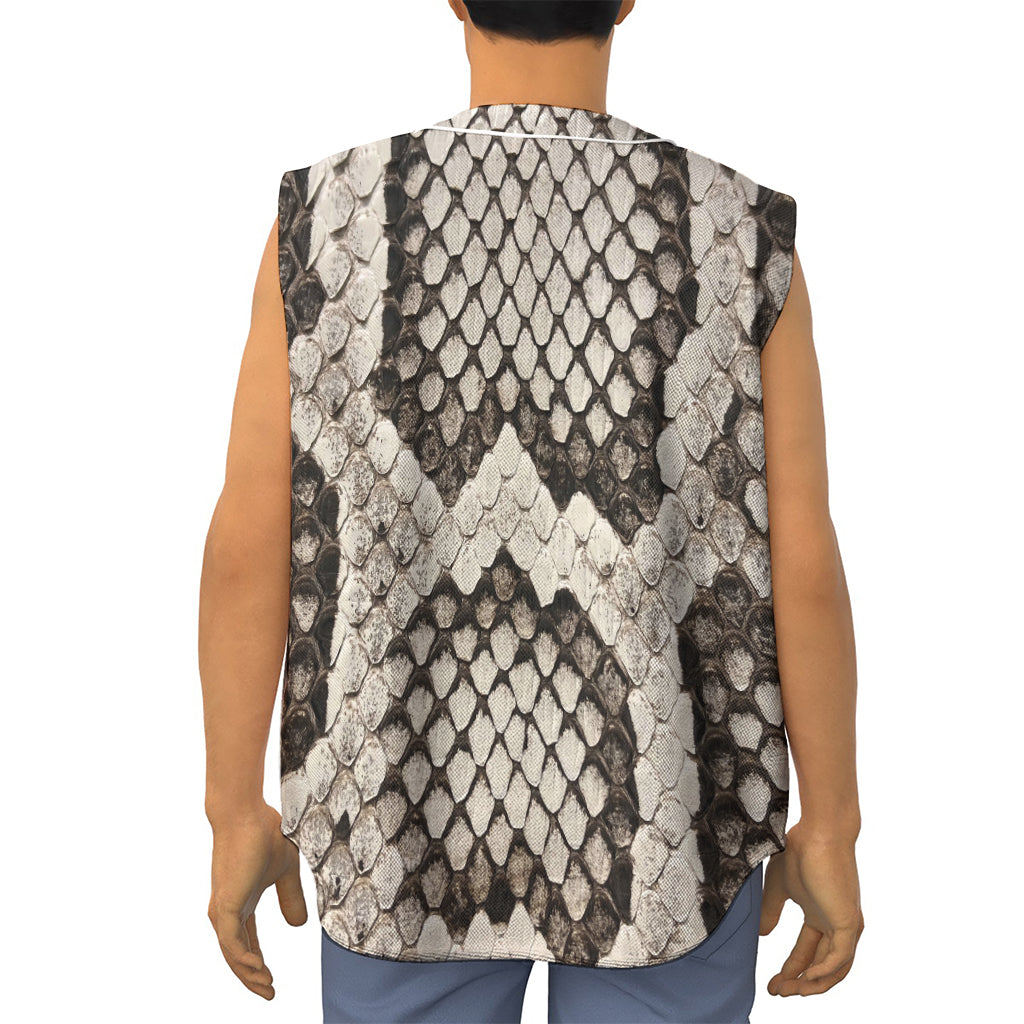 Beige Snakeskin Print Sleeveless Baseball Jersey