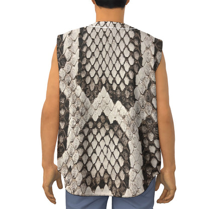 Beige Snakeskin Print Sleeveless Baseball Jersey