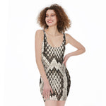 Beige Snakeskin Print Sleeveless Bodycon Dress