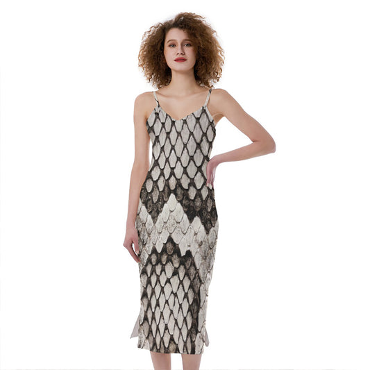 Beige Snakeskin Print Slim Fit Midi Cami Dress
