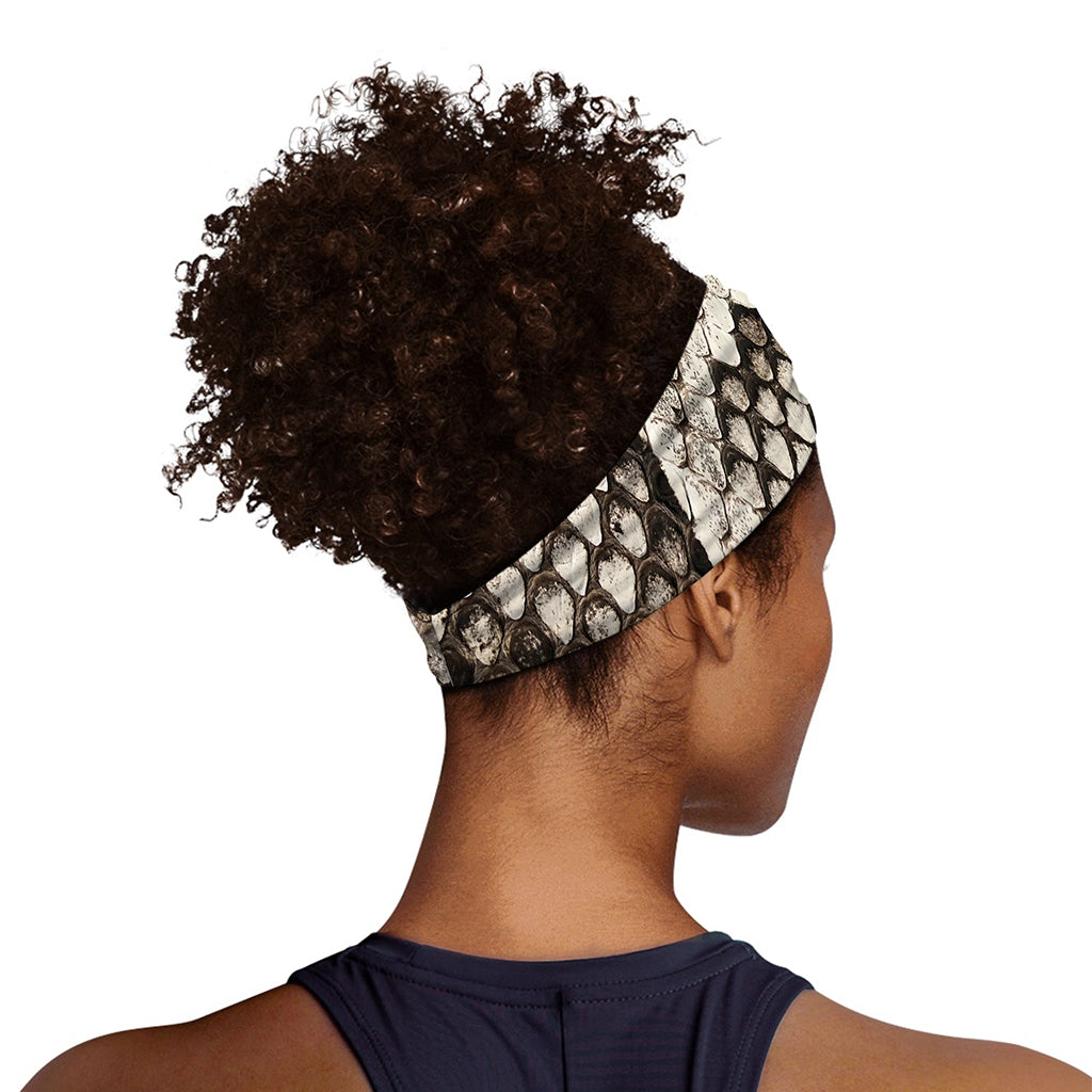 Beige Snakeskin Print Sports Headband