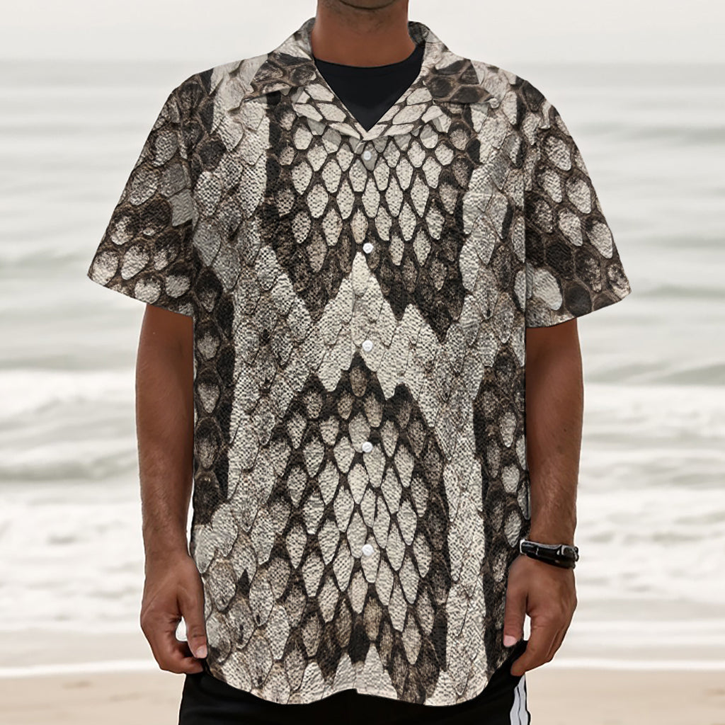Beige Snakeskin Print Textured Short Sleeve Shirt