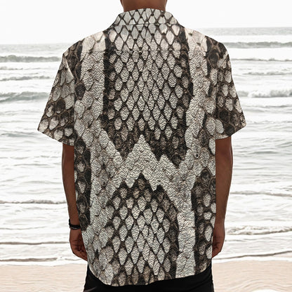 Beige Snakeskin Print Textured Short Sleeve Shirt