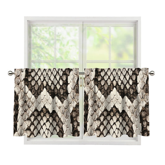 Beige Snakeskin Print Tier Curtains