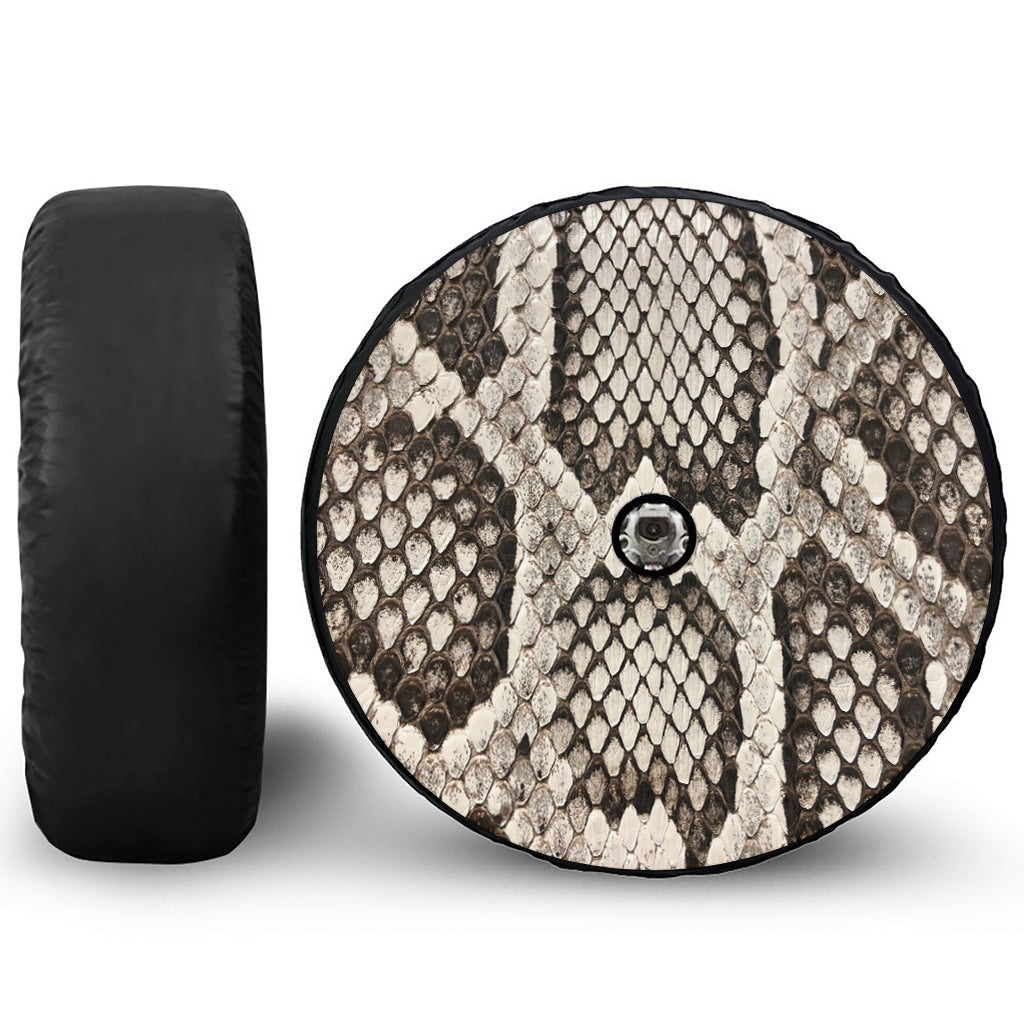 Beige Snakeskin Print Tire Cover With Camera Hole