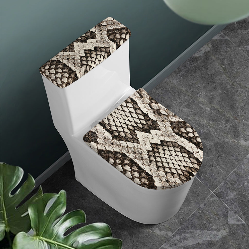 Beige Snakeskin Print Toilet Lid And Tank Cover Set