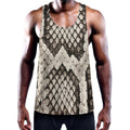 Beige Snakeskin Print Men's Workout Tank Top
