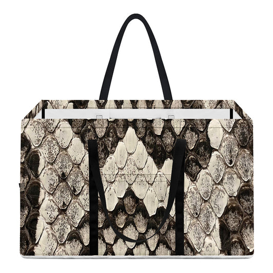 Beige Snakeskin Print Utility Tote Bag