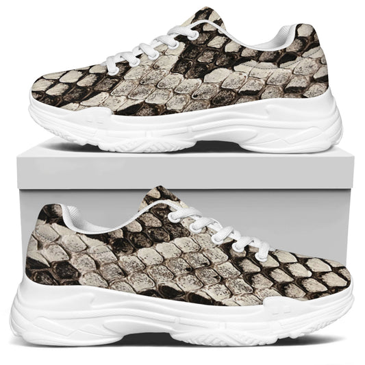 Beige Snakeskin Print White Chunky Shoes