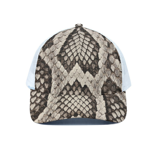 Beige Snakeskin Print White Mesh Trucker Cap