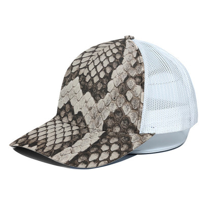 Beige Snakeskin Print White Mesh Trucker Cap