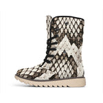 Beige Snakeskin Print Winter Boots