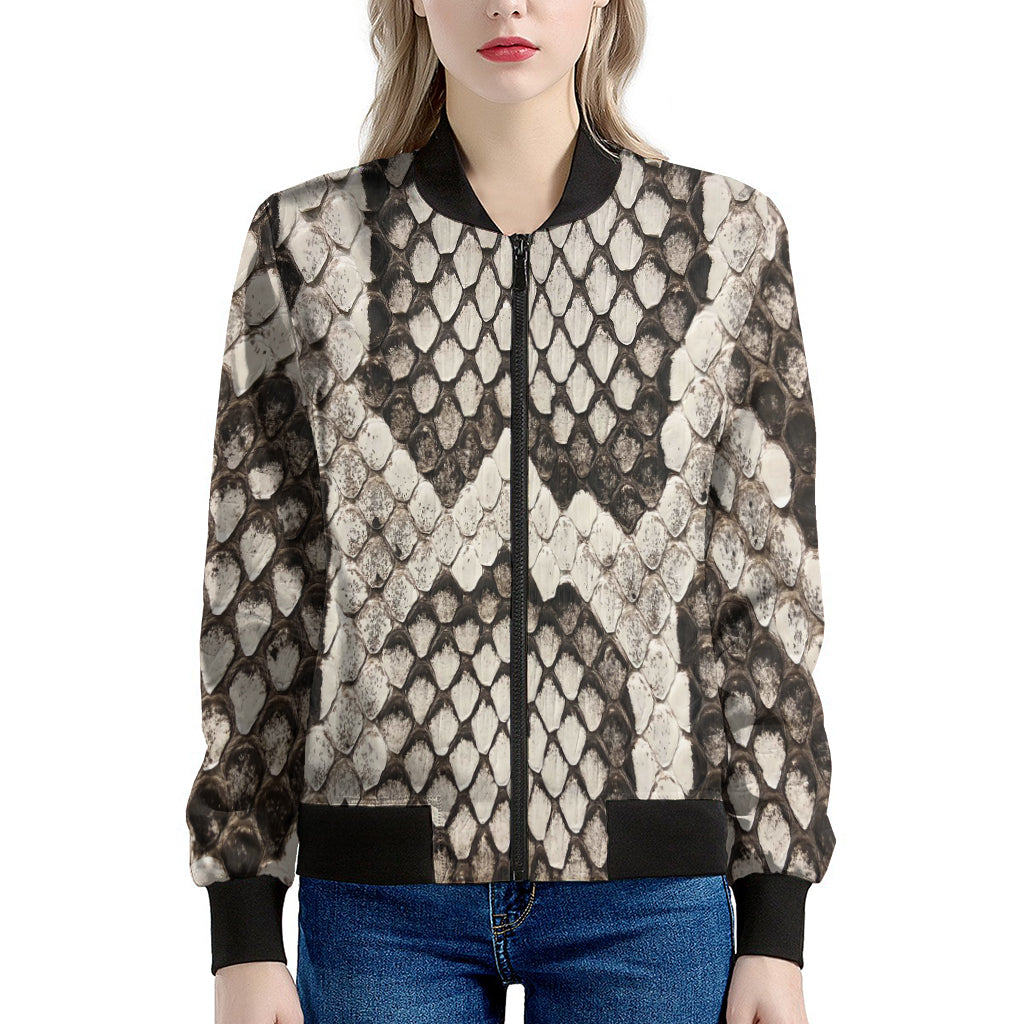 Beige Snakeskin Print Women's Bomber Jacket