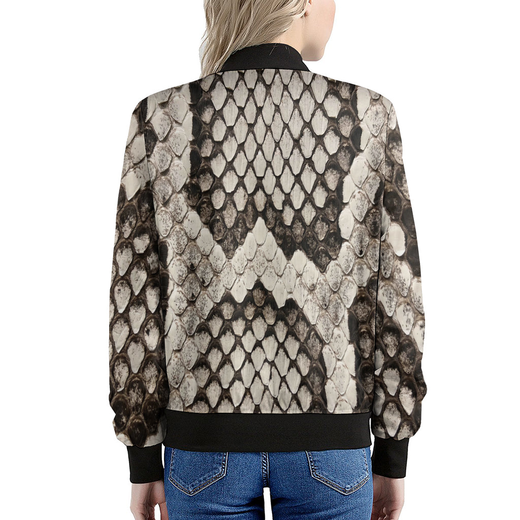 Beige Snakeskin Print Women's Bomber Jacket