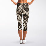 Beige Snakeskin Print Women's Capri Leggings