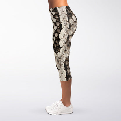 Beige Snakeskin Print Women's Capri Leggings