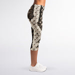 Beige Snakeskin Print Women's Capri Leggings