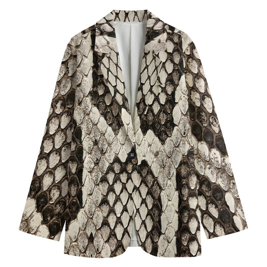 Beige Snakeskin Print Women's Cotton Blazer