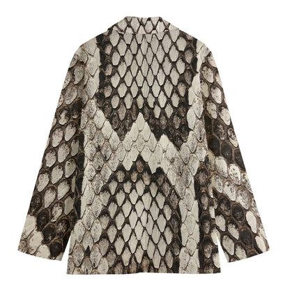 Beige Snakeskin Print Women's Cotton Blazer