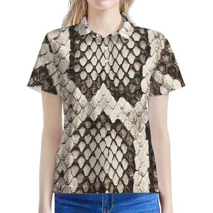 Beige Snakeskin Print Women's Polo Shirt