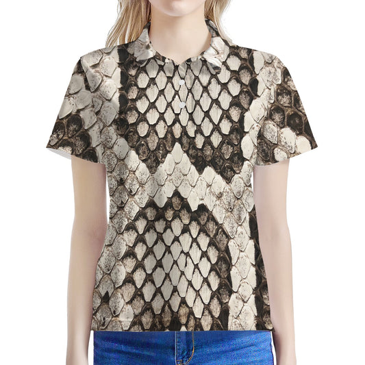 Beige Snakeskin Print Women's Polo Shirt