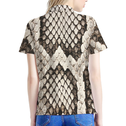 Beige Snakeskin Print Women's Polo Shirt