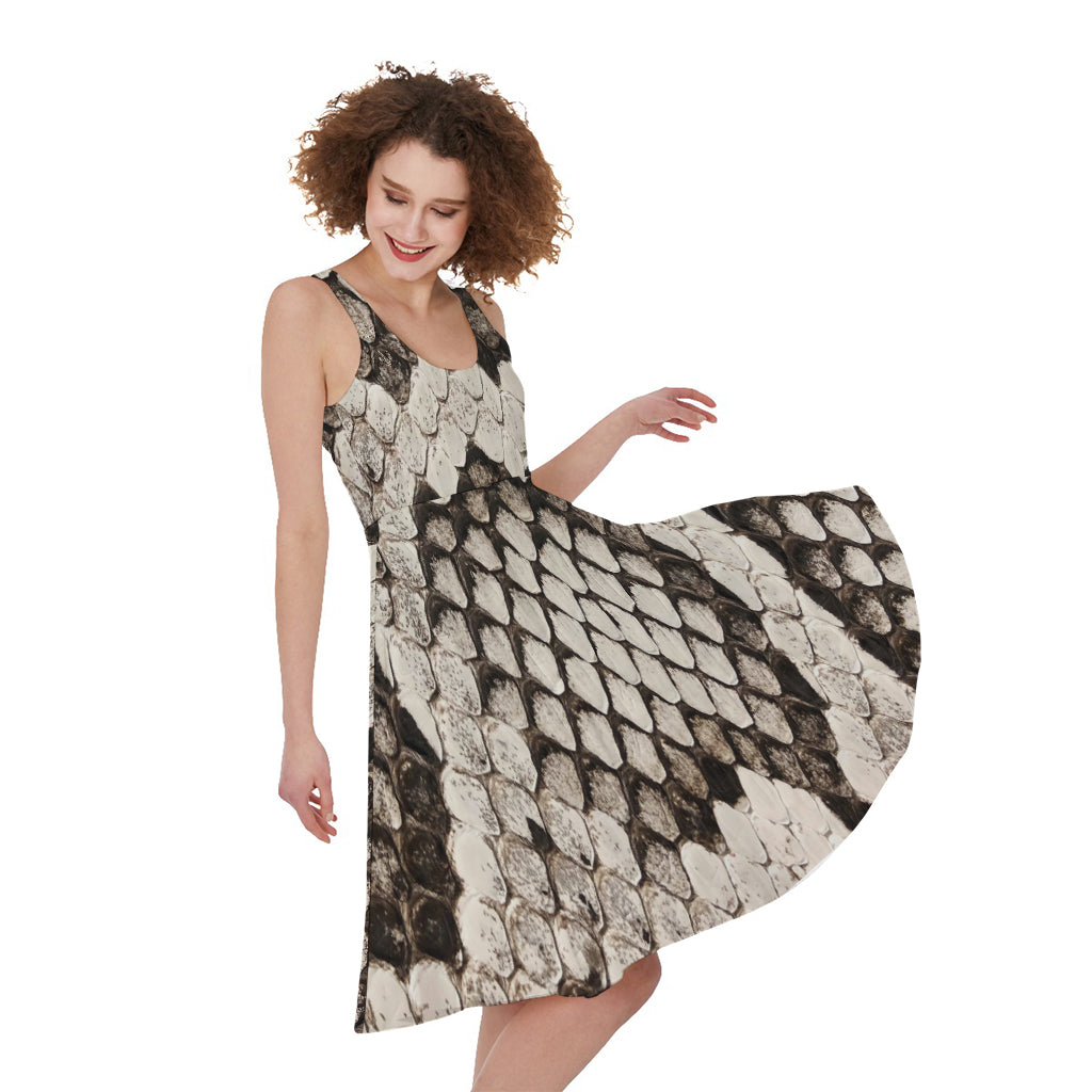 Beige Snakeskin Print Women's Sleeveless Dress