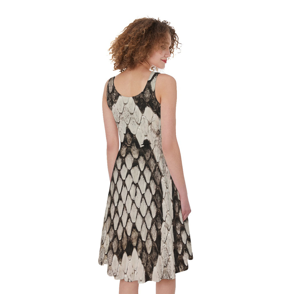 Beige Snakeskin Print Women's Sleeveless Dress