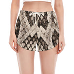 Beige Snakeskin Print Women's Split Running Shorts