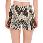 Beige Snakeskin Print Women's Split Running Shorts