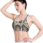 Beige Snakeskin Print Women's Sports Bra