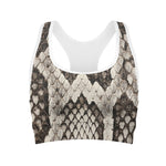 Beige Snakeskin Print Women's Sports Bra