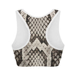 Beige Snakeskin Print Women's Sports Bra