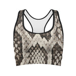 Beige Snakeskin Print Women's Sports Bra