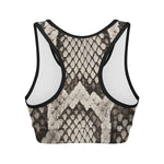 Beige Snakeskin Print Women's Sports Bra