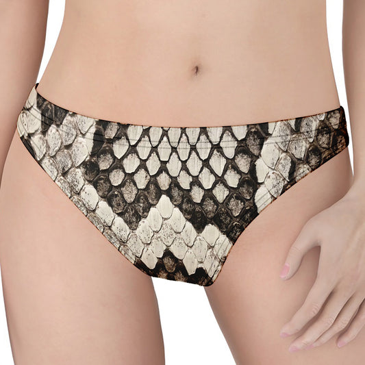Beige Snakeskin Print Women's Thong