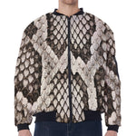 Beige Snakeskin Print Zip Sleeve Bomber Jacket