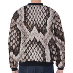 Beige Snakeskin Print Zip Sleeve Bomber Jacket