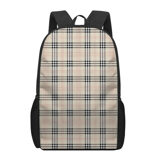 Beige Tartan Pattern Print 17 Inch Backpack