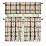 Beige Tartan Pattern Print 3 Piece Kitchen Curtains
