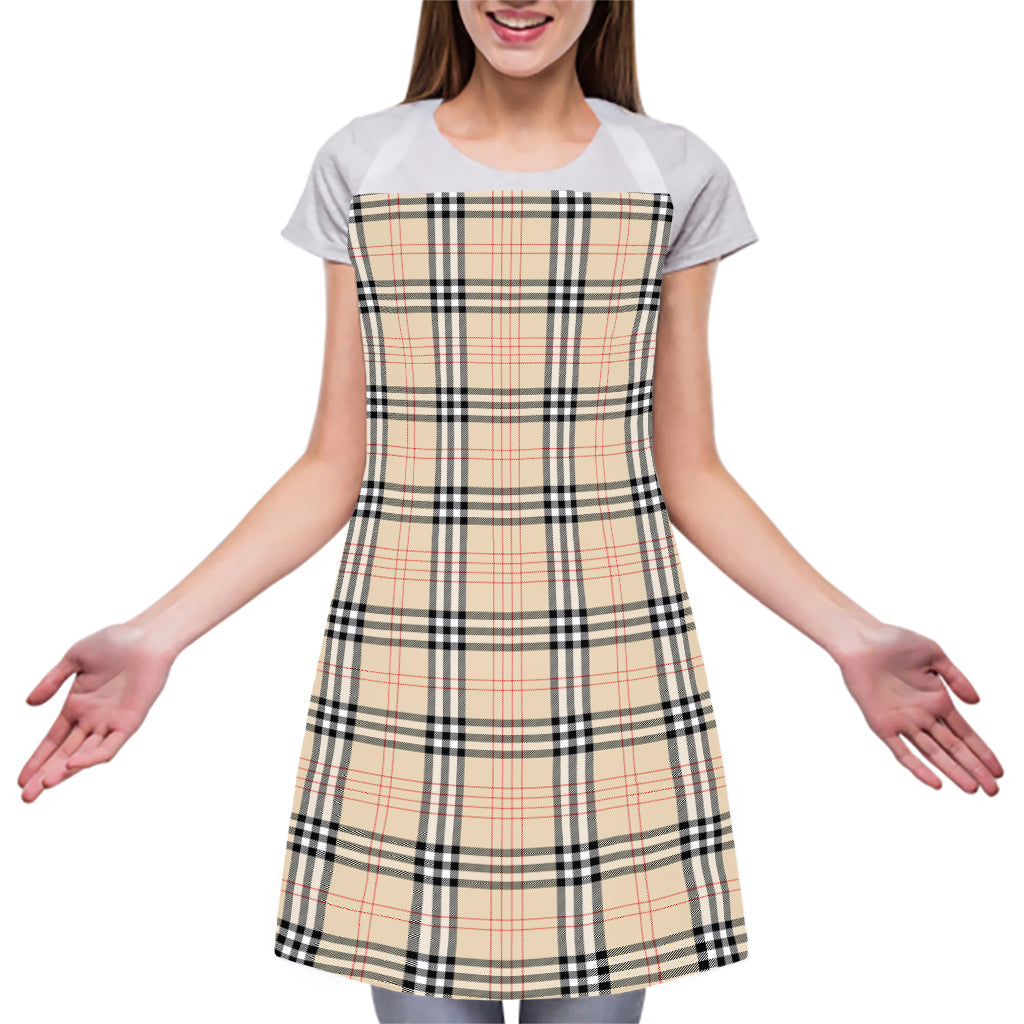 Beige Tartan Pattern Print Adjustable Apron