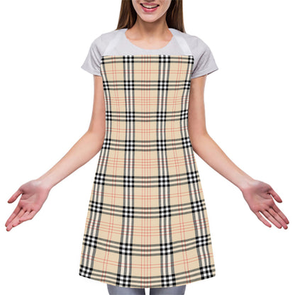 Beige Tartan Pattern Print Adjustable Apron