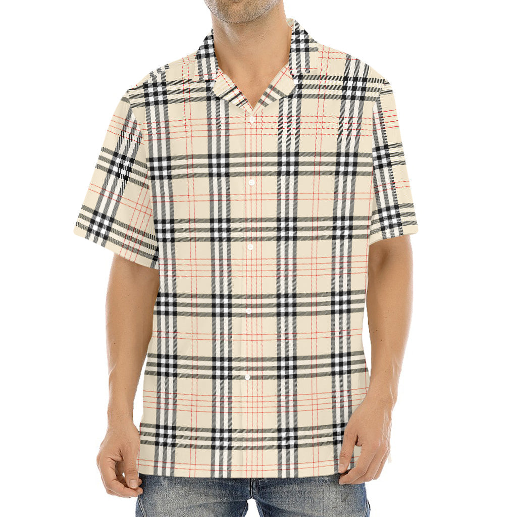 Beige Tartan Pattern Print Aloha Shirt